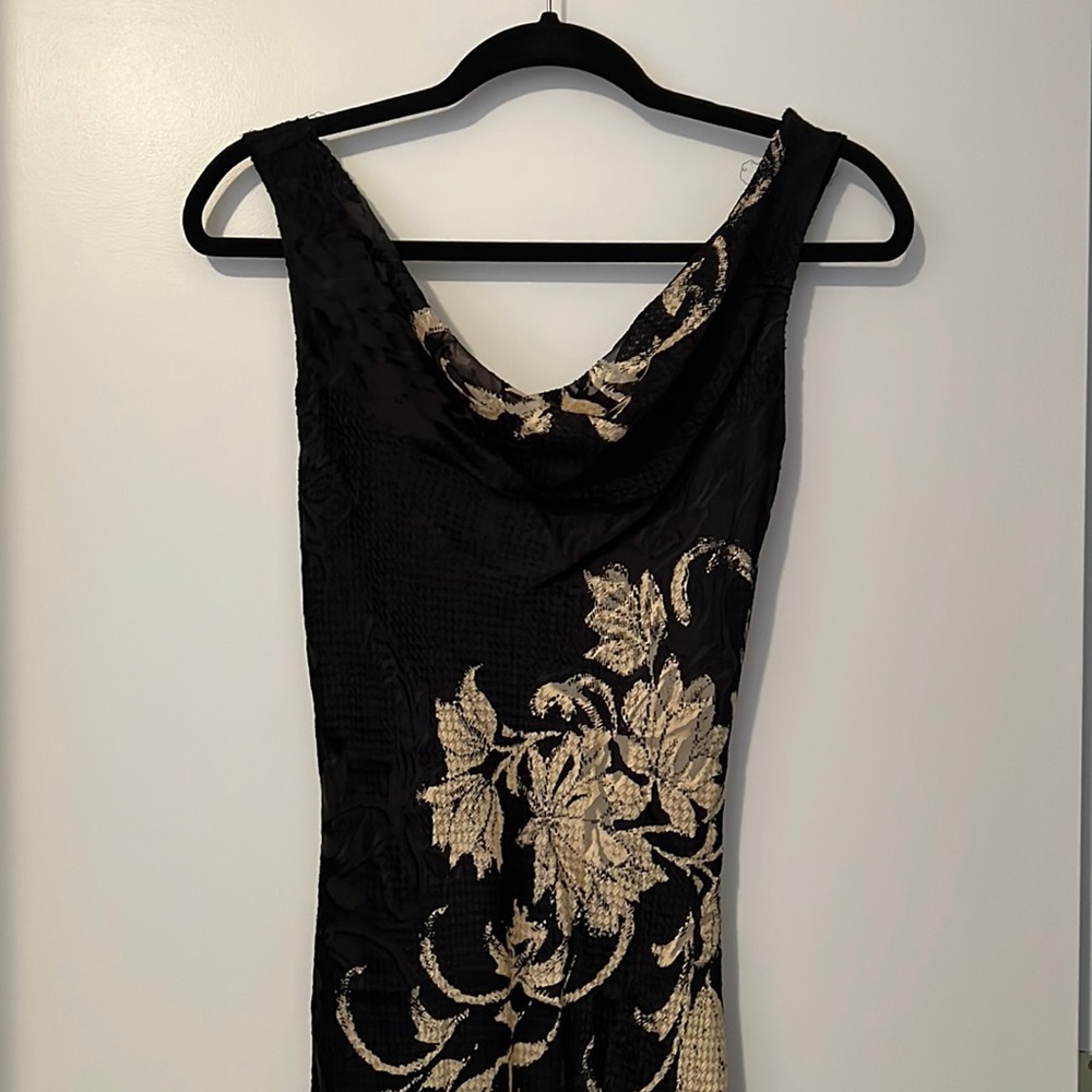 Black & Gold Floral Silk Dress